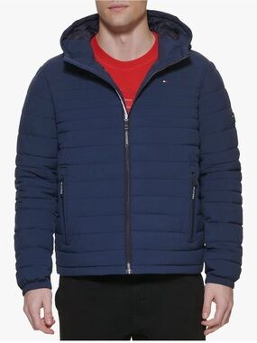 Tommy Hilfiger Navy Hooded Quilted Puffer Jacket
